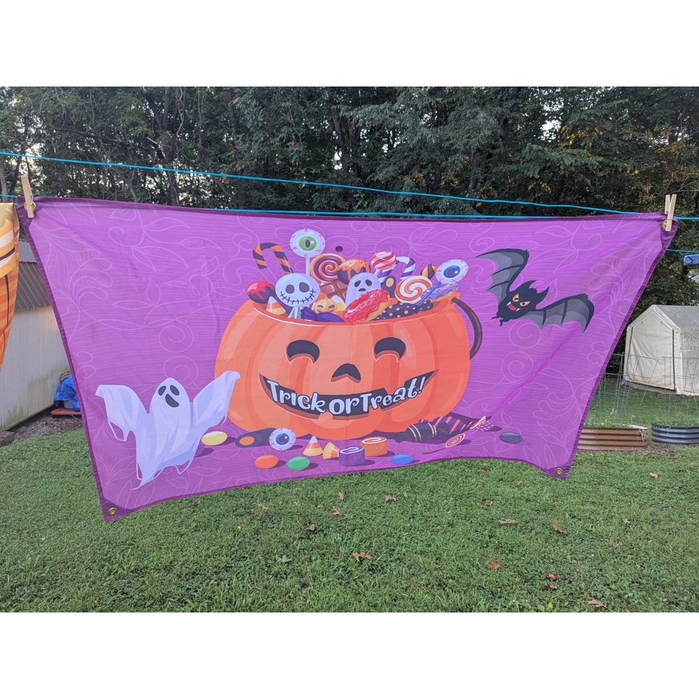Halloween Banner Backdrop Pumpkin Ghost Bat 34x59